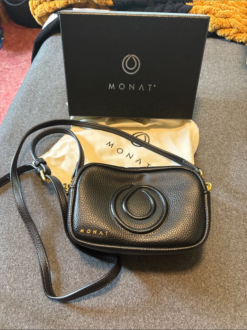 Monat Black Pebbled Leather Crossbody Bag